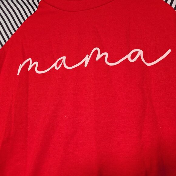 Mama Red Long Sleeve Raglan T-Shirt With Striped & Leopard Print Accents X-Large - Picture 3 of 8